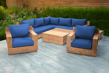 9 pc Pacific Teak Sectional Seating Group with Square Coffee Table. Sunbrella Cushion.