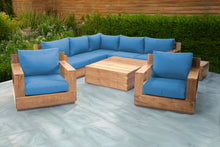 9 pc Pacific Teak Sectional Seating Group with Square Coffee Table. Sunbrella Cushion.
