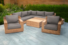 9 pc Pacific Teak Sectional Seating Group with Square Coffee Table. Sunbrella Cushion.