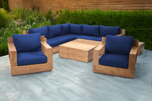 9 pc Pacific Teak Sectional Seating Group with Square Coffee Table. Sunbrella Cushion.