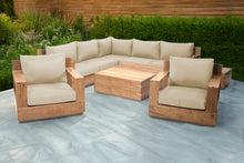 9 pc Pacific Teak Sectional Seating Group with Square Coffee Table. Sunbrella Cushion.