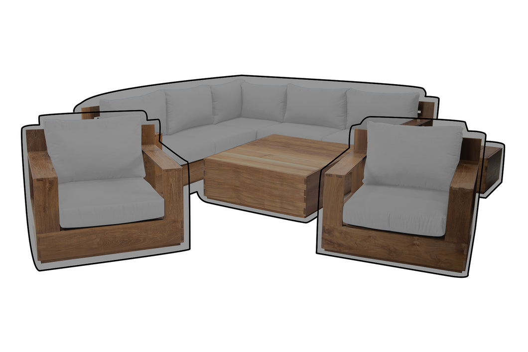 9 pc Pacific Teak Sectional Seating Group with Square Coffee Table WeatherMAX Outdoor Weather Cover