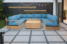 9 pc Pacific Teak Sectional with 40" Square Coffee Table. Sunbrella Cushion.