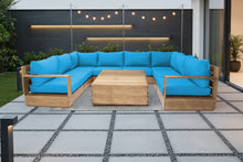 9 pc Pacific Teak Sectional with 40" Square Coffee Table. Sunbrella Cushion.