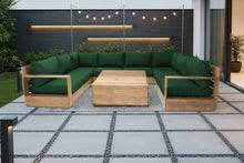 9 pc Pacific Teak Sectional with 40" Square Coffee Table. Sunbrella Cushion.