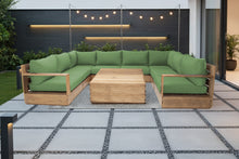 9 pc Pacific Teak Sectional with 40" Square Coffee Table. Sunbrella Cushion.
