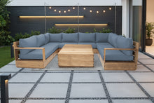 9 pc Pacific Teak Sectional with 40" Square Coffee Table. Sunbrella Cushion.