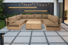 9 pc Pacific Teak Sectional with 40" Square Coffee Table. Sunbrella Cushion.