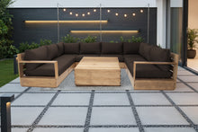 9 pc Pacific Teak Sectional with 40" Square Coffee Table. Sunbrella Cushion.