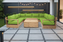 9 pc Pacific Teak Sectional with 40" Square Coffee Table. Sunbrella Cushion.