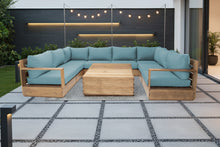 9 pc Pacific Teak Sectional with 40" Square Coffee Table. Sunbrella Cushion.