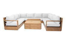 9 pc Pacific Teak Sectional with 40" Square Coffee Table. Sunbrella Cushion.