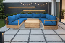 9 pc Pacific Teak Sectional with 40" Square Coffee Table. Sunbrella Cushion.