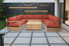 9 pc Pacific Teak Sectional with 40" Square Coffee Table. Sunbrella Cushion.
