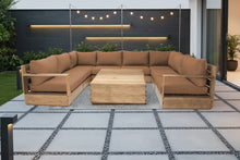 9 pc Pacific Teak Sectional with 40" Square Coffee Table. Sunbrella Cushion.