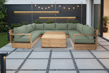 9 pc Pacific Teak Sectional with 40" Square Coffee Table. Sunbrella Cushion.