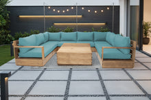 9 pc Pacific Teak Sectional with 40" Square Coffee Table. Sunbrella Cushion.
