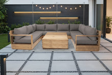 9 pc Pacific Teak Sectional with 40" Square Coffee Table. Sunbrella Cushion.