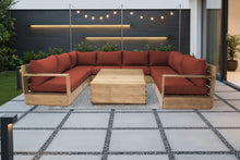 9 pc Pacific Teak Sectional with 40" Square Coffee Table. Sunbrella Cushion.