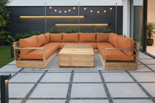 9 pc Pacific Teak Sectional with 40" Square Coffee Table. Sunbrella Cushion.