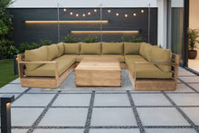 9 pc Pacific Teak Sectional with 40" Square Coffee Table. Sunbrella Cushion.