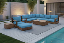 10 pc Pacific Teak Sectional Seating Group with 52" Rectangular Coffee Table. Sunbrella Cushion.