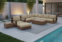 10 pc Pacific Teak Sectional Seating Group with 52" Rectangular Coffee Table. Sunbrella Cushion.