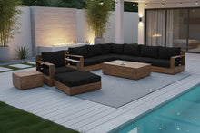10 pc Pacific Teak Sectional Seating Group with 52" Rectangular Coffee Table. Sunbrella Cushion.
