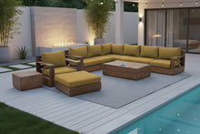 10 pc Pacific Teak Sectional Seating Group with 52" Rectangular Coffee Table. Sunbrella Cushion.