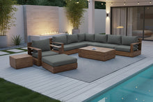 10 pc Pacific Teak Sectional Seating Group with 52" Rectangular Coffee Table. Sunbrella Cushion.