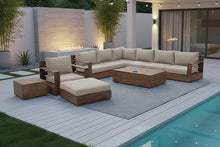 10 pc Pacific Teak Sectional Seating Group with 52" Rectangular Coffee Table. Sunbrella Cushion.