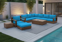 10 pc Pacific Teak Sectional Seating Group with 52" Rectangular Coffee Table. Sunbrella Cushion.