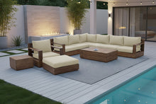 10 pc Pacific Teak Sectional Seating Group with 52" Rectangular Coffee Table. Sunbrella Cushion.