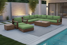 10 pc Pacific Teak Sectional Seating Group with 52" Rectangular Coffee Table. Sunbrella Cushion.