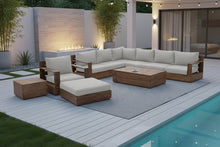 10 pc Pacific Teak Sectional Seating Group with 52" Rectangular Coffee Table. Sunbrella Cushion.