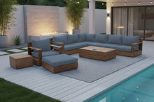 10 pc Pacific Teak Sectional Seating Group with 52" Rectangular Coffee Table. Sunbrella Cushion.