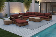 10 pc Pacific Teak Sectional Seating Group with 52" Rectangular Coffee Table. Sunbrella Cushion.