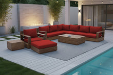 10 pc Pacific Teak Sectional Seating Group with 52" Rectangular Coffee Table. Sunbrella Cushion.
