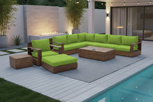 10 pc Pacific Teak Sectional Seating Group with 52" Rectangular Coffee Table. Sunbrella Cushion.