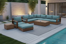 10 pc Pacific Teak Sectional Seating Group with 52" Rectangular Coffee Table. Sunbrella Cushion.