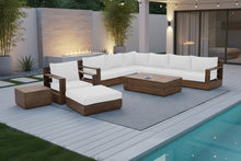 10 pc Pacific Teak Sectional Seating Group with 52" Rectangular Coffee Table. Sunbrella Cushion.
