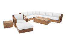 10 pc Pacific Teak Sectional Seating Group with 52" Rectangular Coffee Table. Sunbrella Cushion.