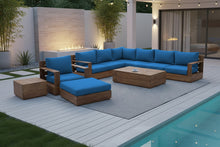 10 pc Pacific Teak Sectional Seating Group with 52" Rectangular Coffee Table. Sunbrella Cushion.