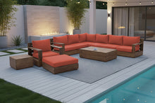 10 pc Pacific Teak Sectional Seating Group with 52" Rectangular Coffee Table. Sunbrella Cushion.