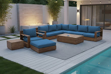 10 pc Pacific Teak Sectional Seating Group with 52" Rectangular Coffee Table. Sunbrella Cushion.