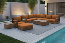 10 pc Pacific Teak Sectional Seating Group with 52" Rectangular Coffee Table. Sunbrella Cushion.