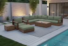 10 pc Pacific Teak Sectional Seating Group with 52" Rectangular Coffee Table. Sunbrella Cushion.