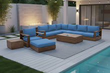 10 pc Pacific Teak Sectional Seating Group with 52" Rectangular Coffee Table. Sunbrella Cushion.