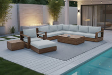 10 pc Pacific Teak Sectional Seating Group with 52" Rectangular Coffee Table. Sunbrella Cushion.