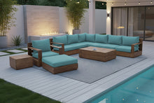 10 pc Pacific Teak Sectional Seating Group with 52" Rectangular Coffee Table. Sunbrella Cushion.